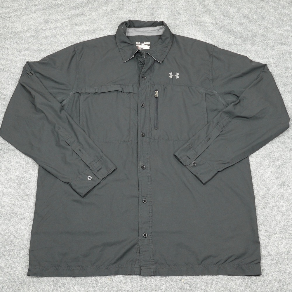 Under Armour Shirt Mens XL Black HeatGear Long Sleeve Fishing Hiking Utility